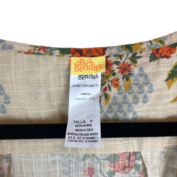 Agua Bendita Menta Sunbaze Floral Print Pleated Mini Dress Beige Size - Picture 4 of 9